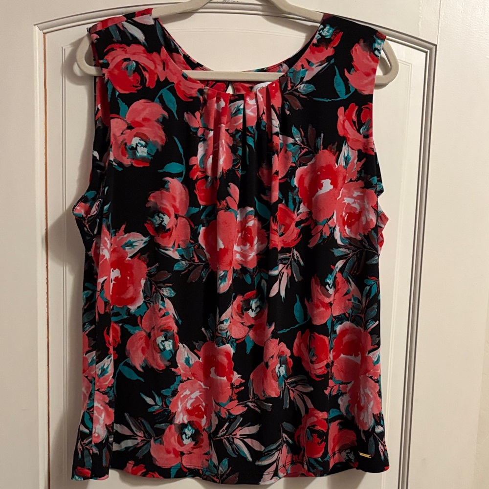 Calvin Klein Black and Red Floral Blouse